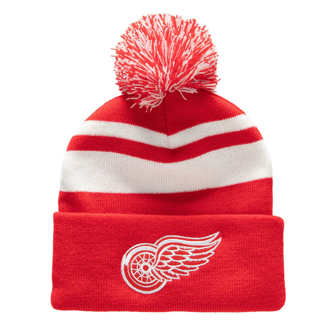 NHL DETROIT RED WINGS Mitchell & Ness Stripe Cuffed Knit Hat with Pom KTPCLD21212DRWR